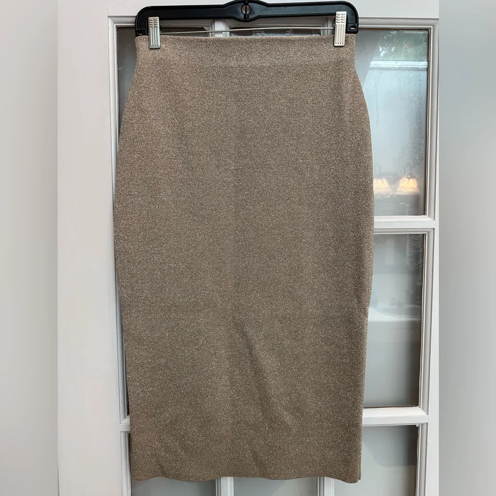 J. Crew Metallic Shimmer Gold Glitter Lurex Sweater Tube Pencil Skirt Size Small - Image 15