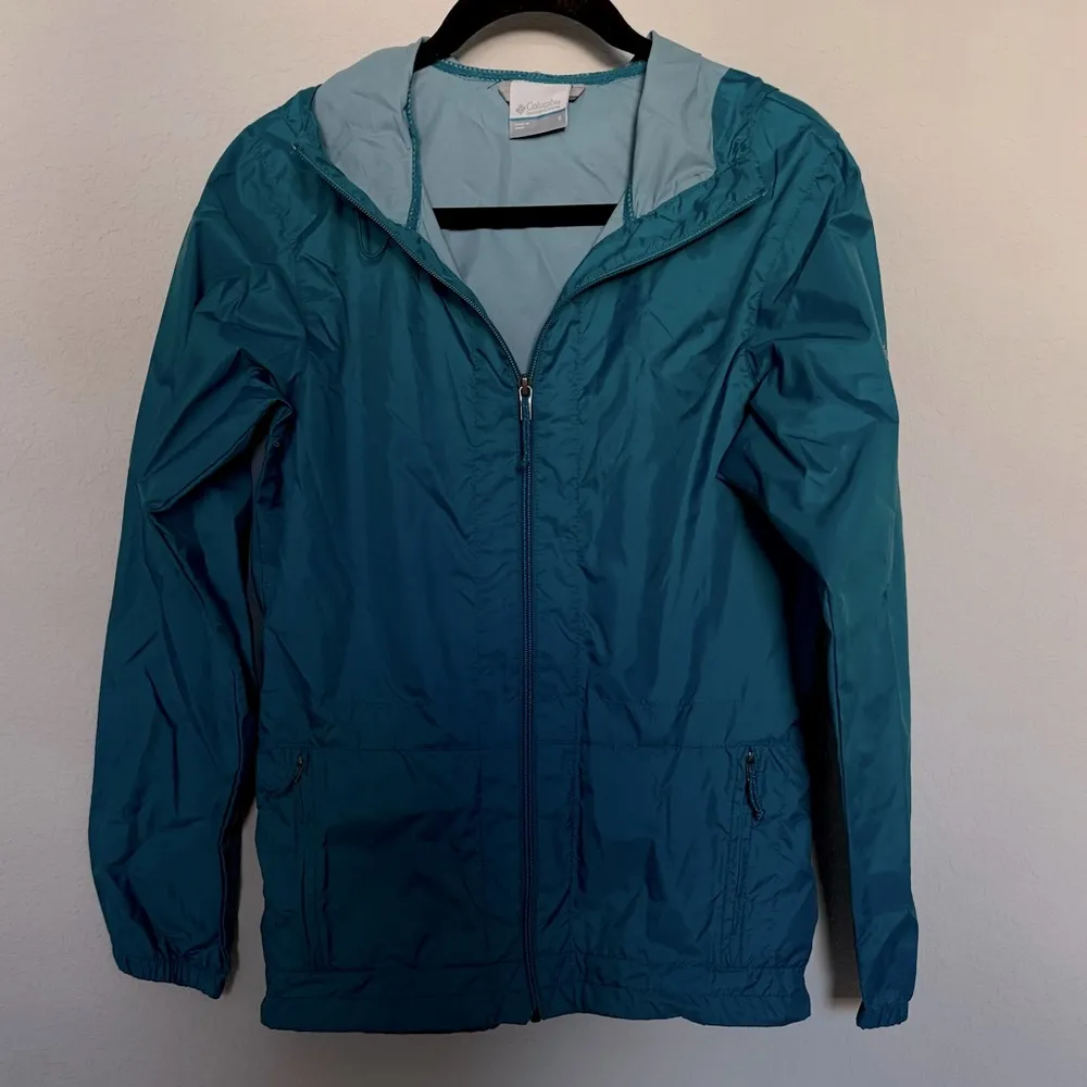 Columbia Rain to Fame Waterproof Hooded Jacket Windbreaker Teal Size Small - Image 2