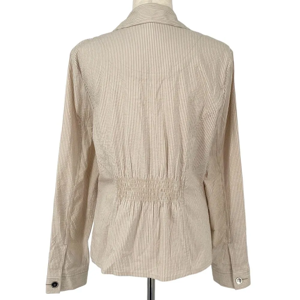 CHARTER CLUB Striped Button Down Lightweight Blazer Jacket Cream White Size M - Image 3