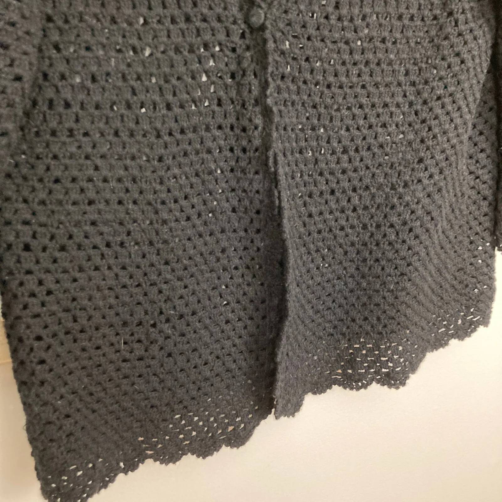 VTG 90s Black Crochet Linen Blend Cardigan Womens L Open Knit Whimsigoth Boho Size L - Image 5