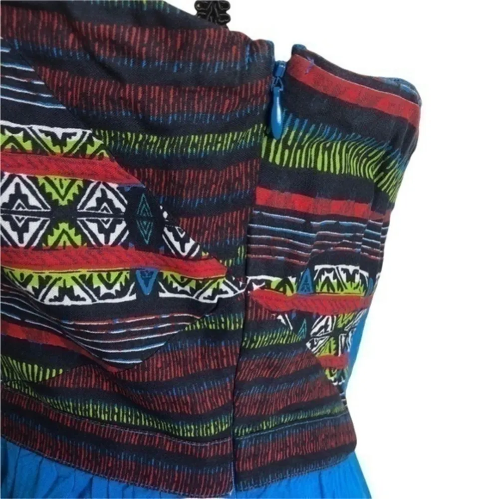 Silence+Noise Blue Aztec Print Strapless Dress Size L - Image 5