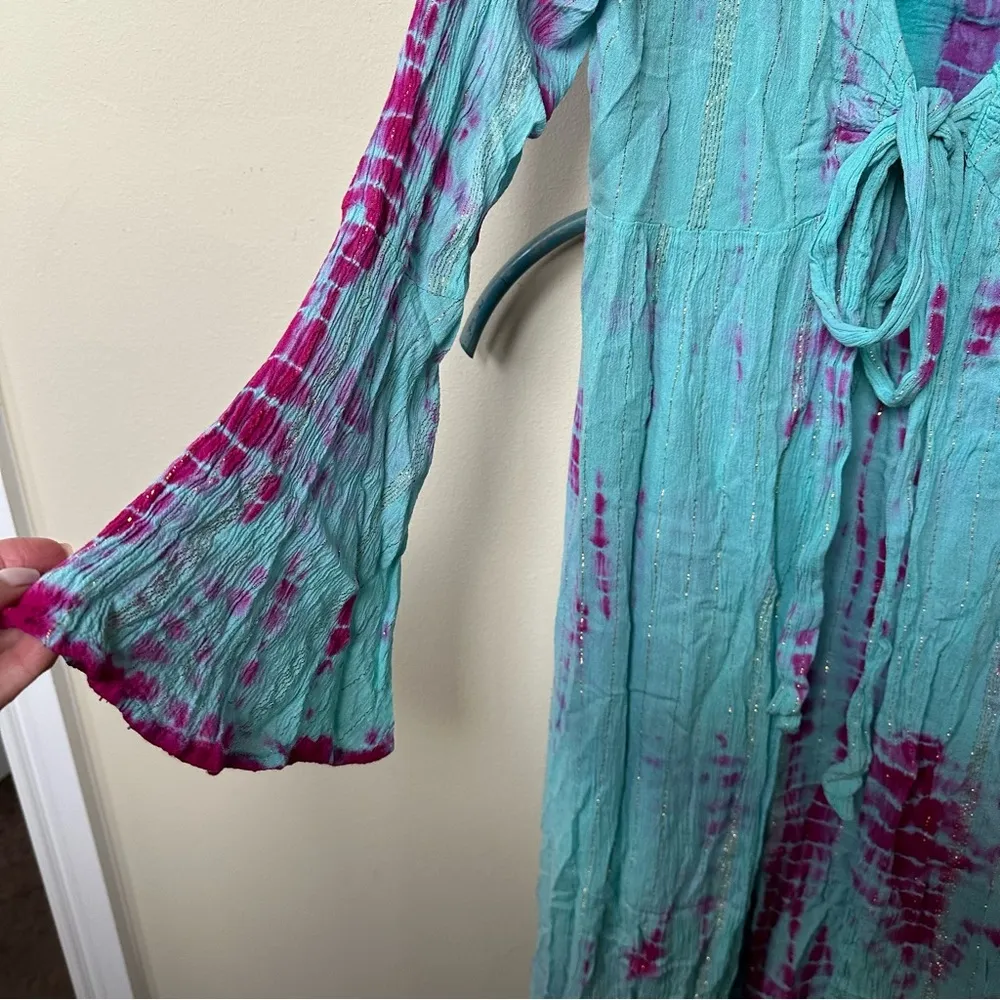 Ranee’s Aqua Pink Maxi Batik Design Duster Coverup Small/Medium Blue Size undefined - Image 2
