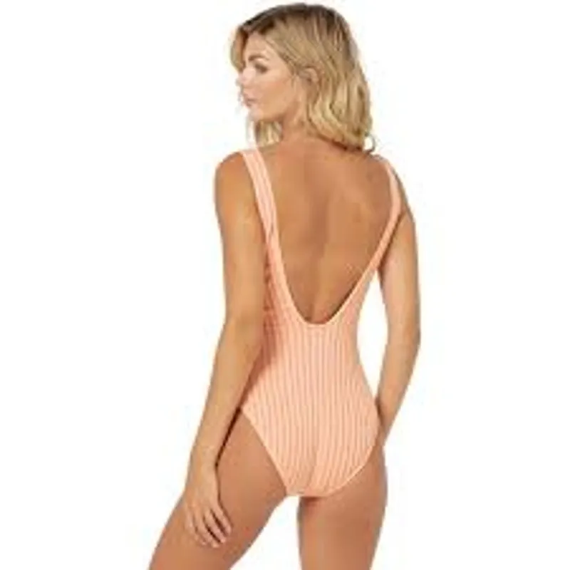 L*SPACE Float On Ribbed One Piece Swimsuit w Buttons Size 4 Small S Henley - Image 3