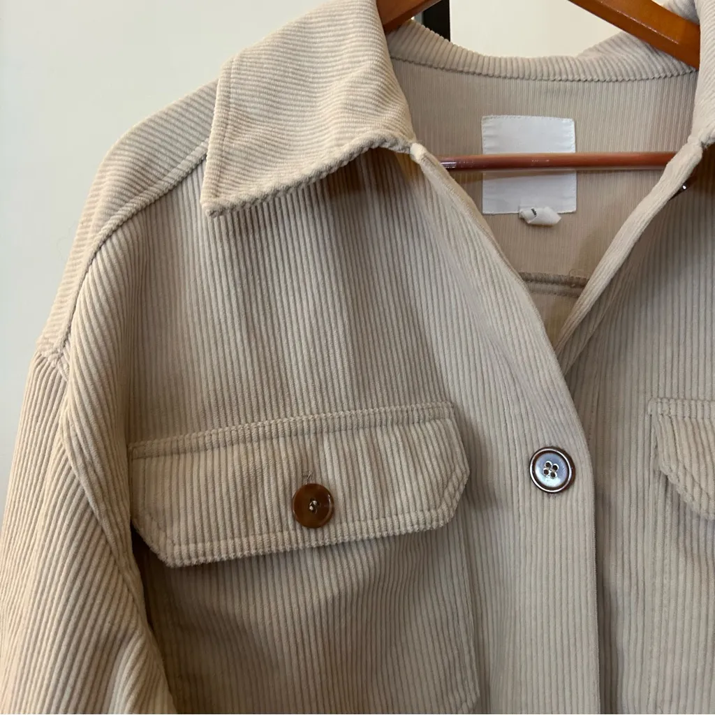 Avec Les Filles Corduroy Cropped Shacket Shirt Jacket Tan Beige $199 Size M - Image 2