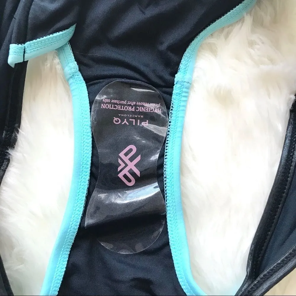 PILYQ Banded Full Bikini Bottom Low Rise Colorblock Aqua Blue Black Small New‎ - Image 6