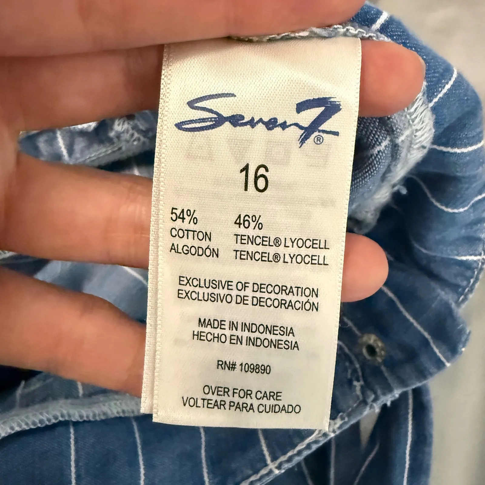 Seven7 Women's Size 16 Blue Pinstripe Wide Leg Crop Pants Belted - Image 4