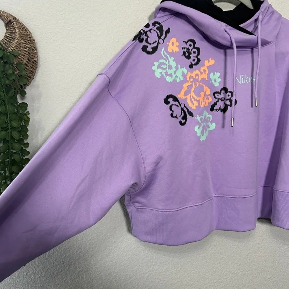 NEW Nike Women's Therma-FIT Crop Hoodie Purple Floral Large Gorpcore Fairycore - Image 9