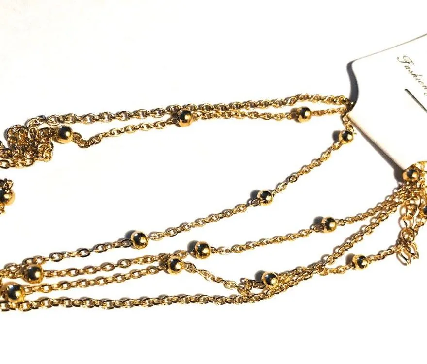 Multi Layer Gold Beads & Charm Necklace - Image 4