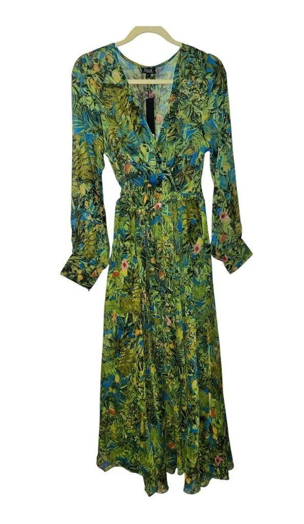 Spy Zone Exchange Women Floral Print Belted Maxi Dress Multicolor Size Large NWT Green - Image 5
