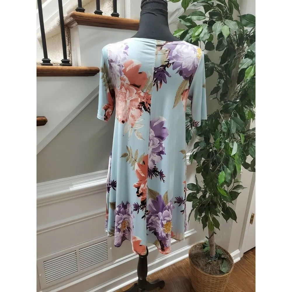 Multicolor Women's Floral Polyester Half Sleeve Scoop Neck Knee Length Dress S - Image 8