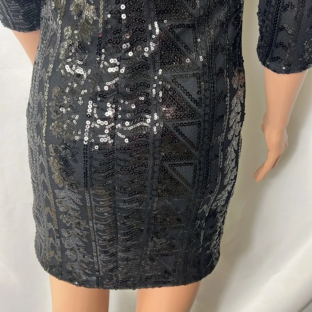 As U Wish Dress Sequin Formal Cocktail Dress Mini Size S Long Sleeve - Image 7