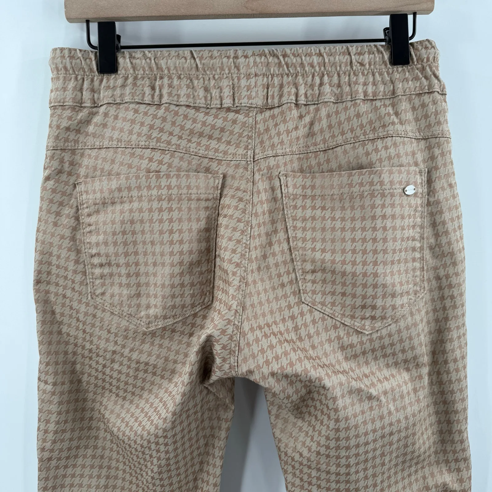 Bevy Flog Shely Pants Size 28 Houndstooth Checkered Metallic Drawstring Pull On Tan - Image 8