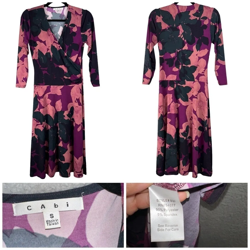 Cabi 837 Dress Small Floral Faux Wrap Shadow Print Boho Art to Wear Hippie Midi - Image 2