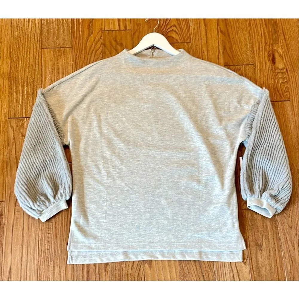 Catherine Malandrino NWT grey faux fur puff sleeve sweater small - Image 12
