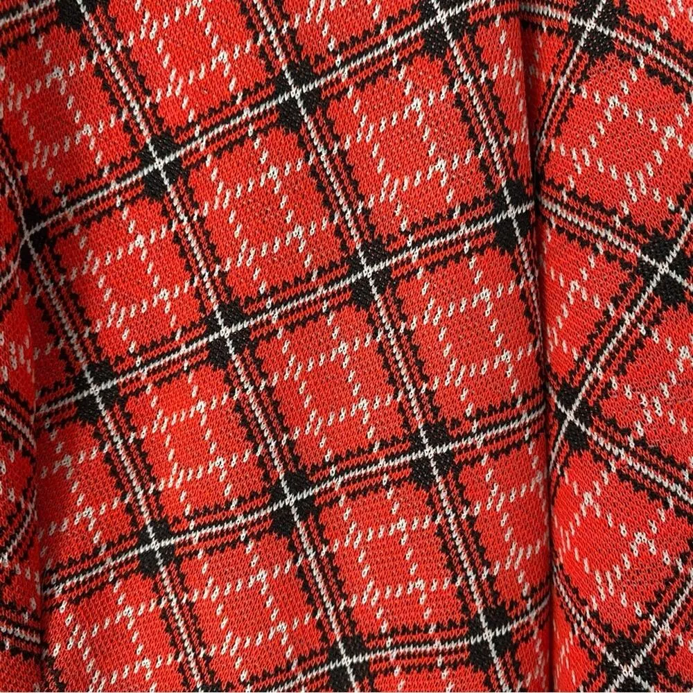 Vintage 1970s Red Plaid Butterfly Collar Dress Made USA Union Label Union Large - Image 5
