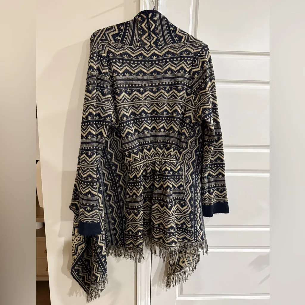 Absolutely Famous Navy & Cream Patterned Women's Sweater Cowgirl Western Fringe - Image 4