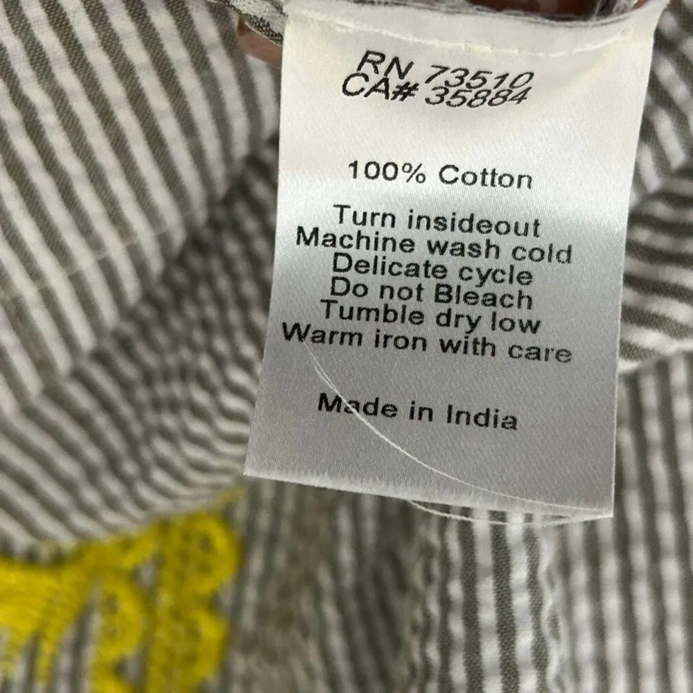 Uncle Frank Seersucker Embroidered Shift Dress Grey White Railroad Stripe Sz S - Image 7