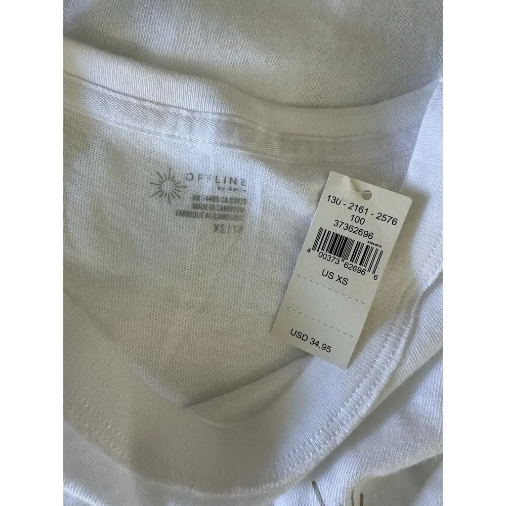 NWT Offline By Aerie White Crewneck Short Sleeve Logo T-Shirt Women’s Size XS - Image 5