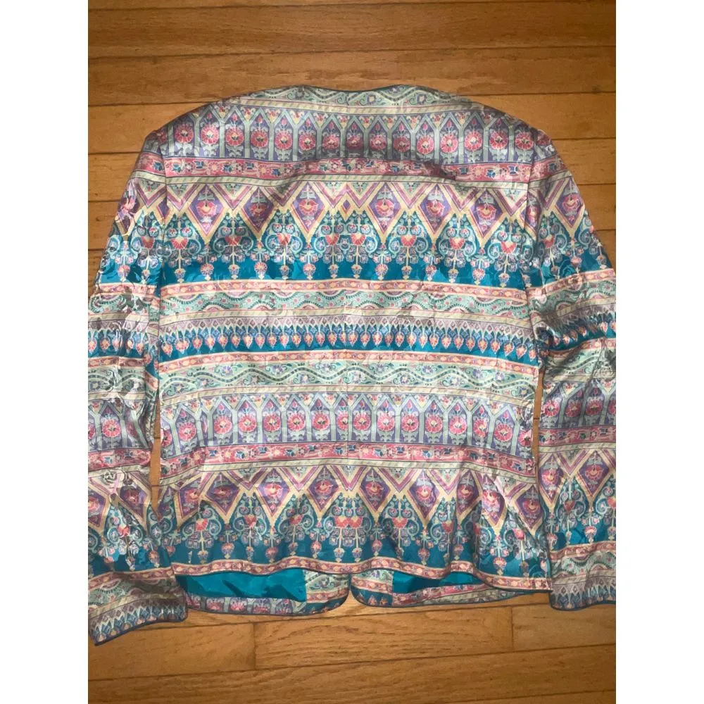 Vintage Adrianna Papell 100% Silk Pastel Floral Jacket‎ Size 14 - Image 6