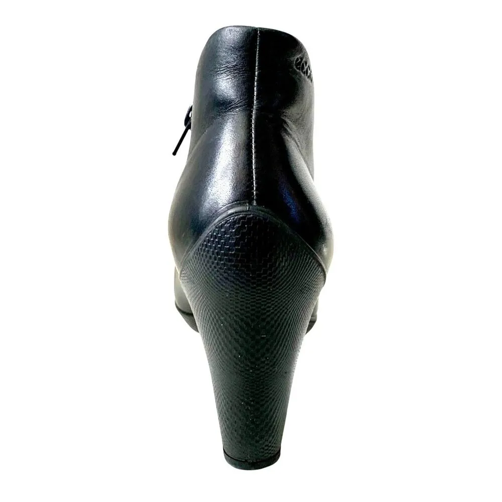 Ecco Sculptured 75 Low Cut Black Leather Ankle Booties 38 Side Zip Block Heel Size 7 - Image 5