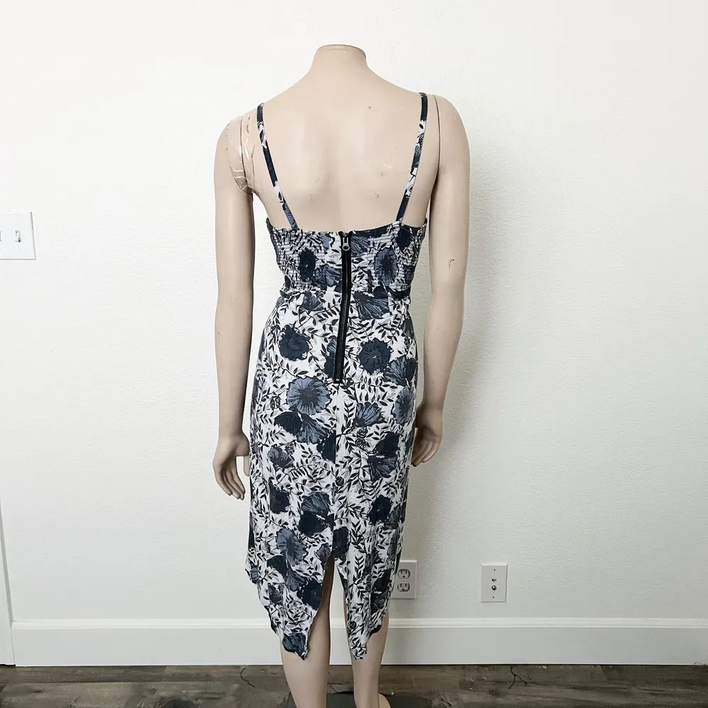 [Free People] Dusty Blue Floral Print Sweetheart Neck Wrap Skirt Midi Dress Sz 6 - Image 2