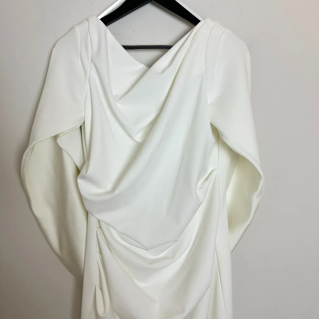 BETSY & ADAM Jordan Cape Sleeve Crepe Sheath Dress in White Size US 10 - Image 4