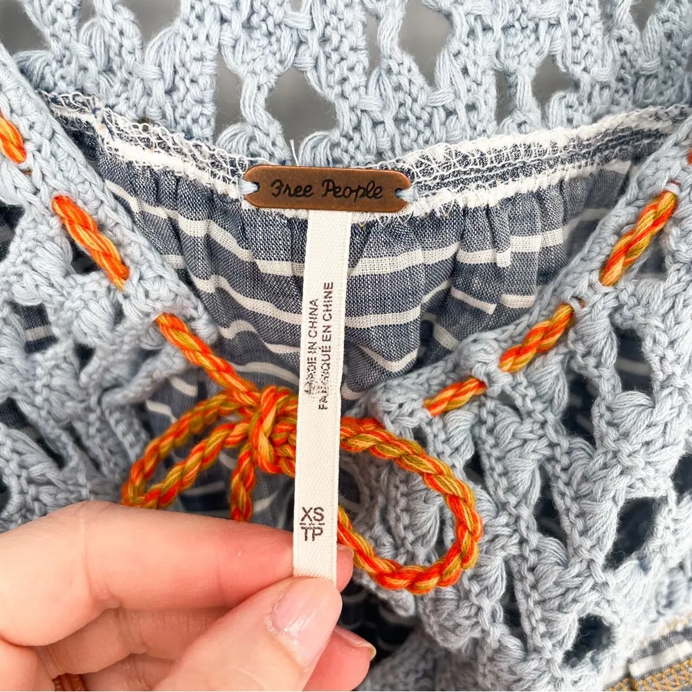 Free People Allora Striped Crochet Top in Summer Navy Combo XS - Image 7