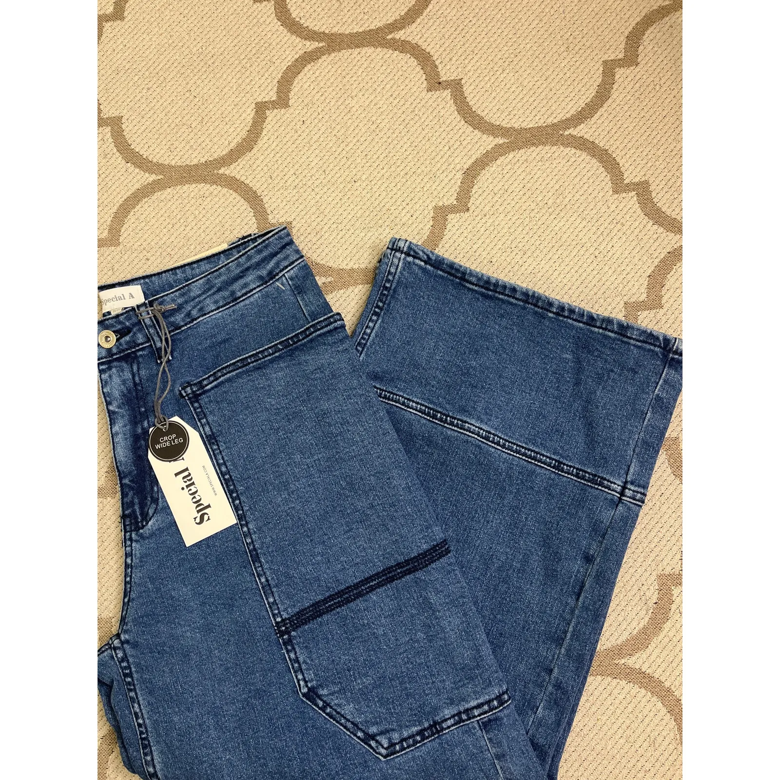 Special A Crop Wide Leg High Rise Baggy Blue Jeans, Size 11/30, style: P8083D - Image 14