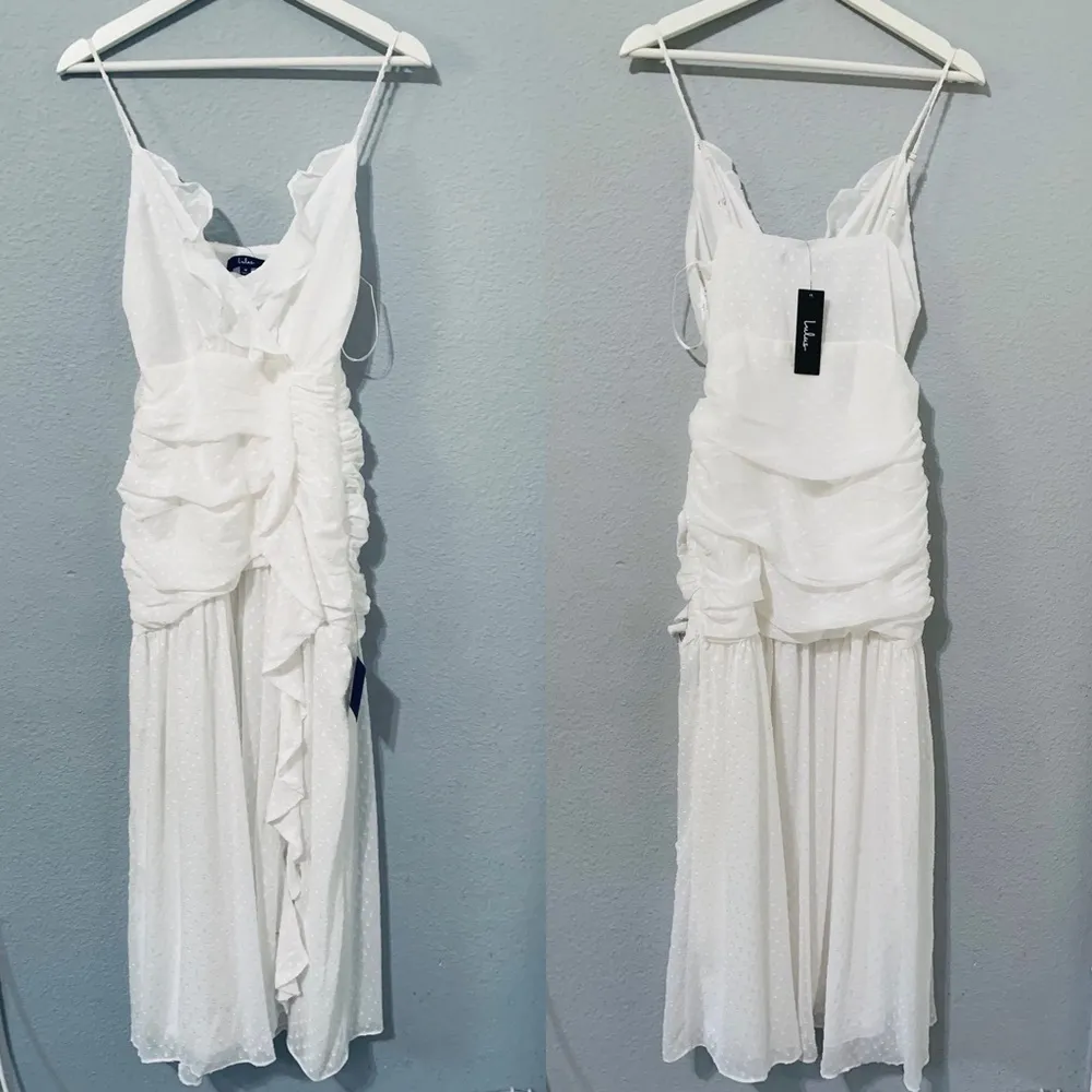 Lulus New Wedding Party White Clipped Dot Ruffled Maxi Dress Size Medium - Image 3