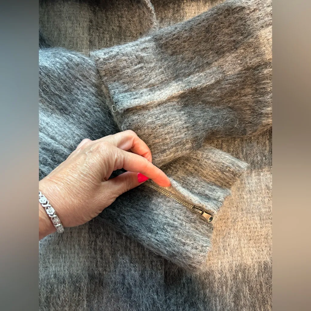 NWOT Talbots Gray and White Buffalo Plaid Zip Front Wool Blend Jacket size 14 - Image 3