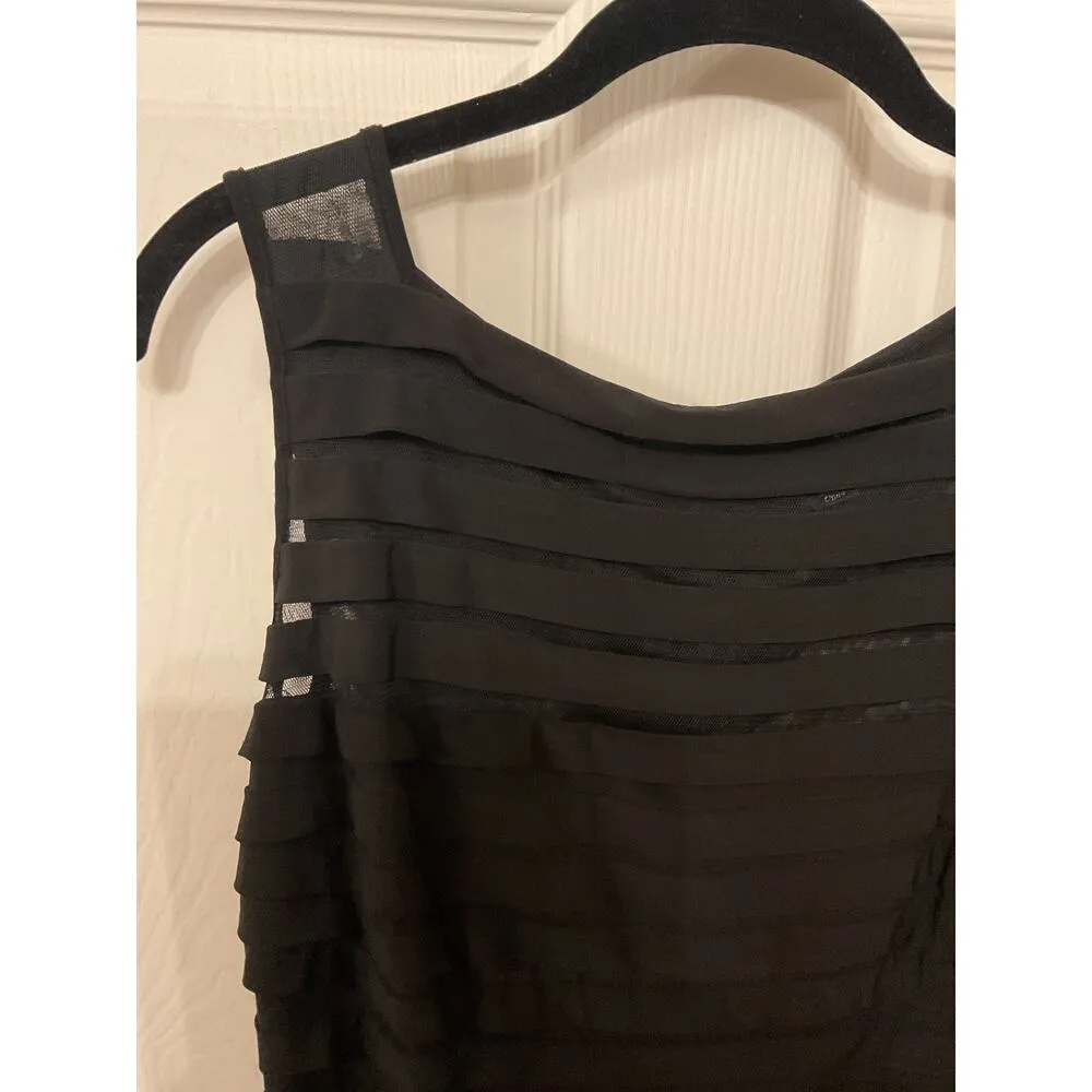 Adriana Papell Vintage Black Bodycon Sheer Striped Panel Sleeveless Dress, 8 - Image 4
