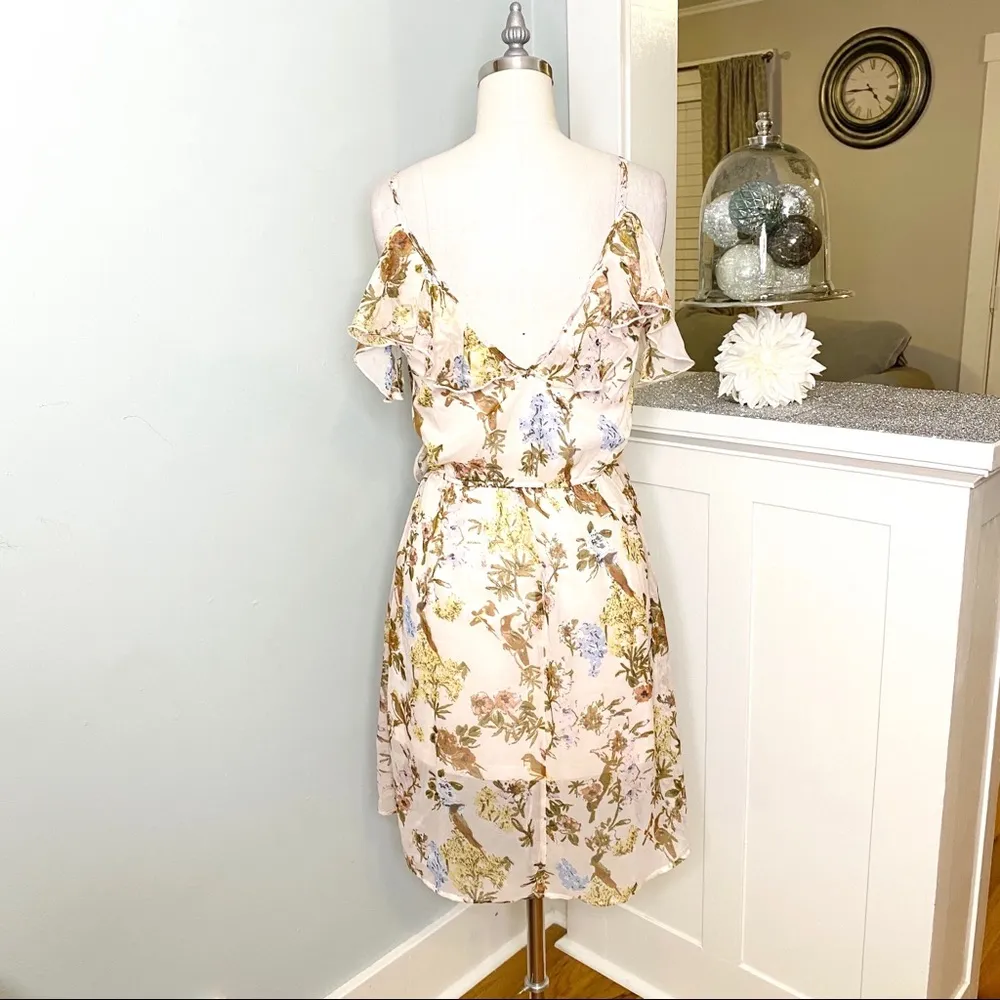 Band of Gypsies Ruffle Cold Shoulder Wrap Dress Pink Floral Pink NWT - Image 2