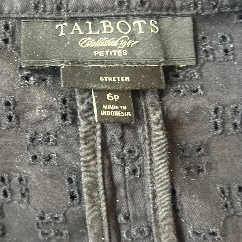 Talbots Eyelet Womens Blazer 6P Black Cottagecore Preppy Dark Romantic 1 Button - Image 8