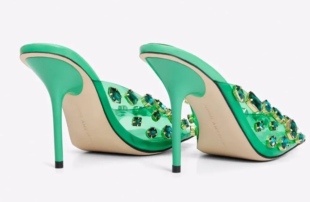 summer green Good American diamonds forever square toe slip on wedge - Image 4