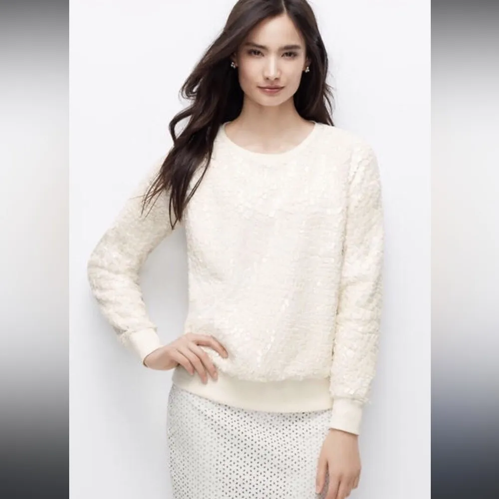 Ann Taylor Cracked Ice Sweatshirt Sweater Winter White. Size Medium. - Image 2