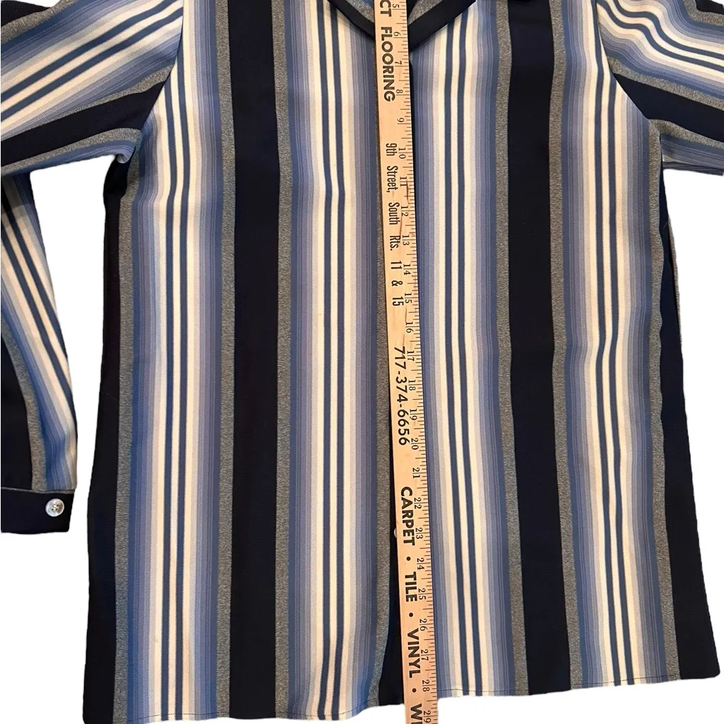 Vintage 1970s Women's Top Blue Striped Button Up Shirt Long Sleeve Made In USA - Image 6