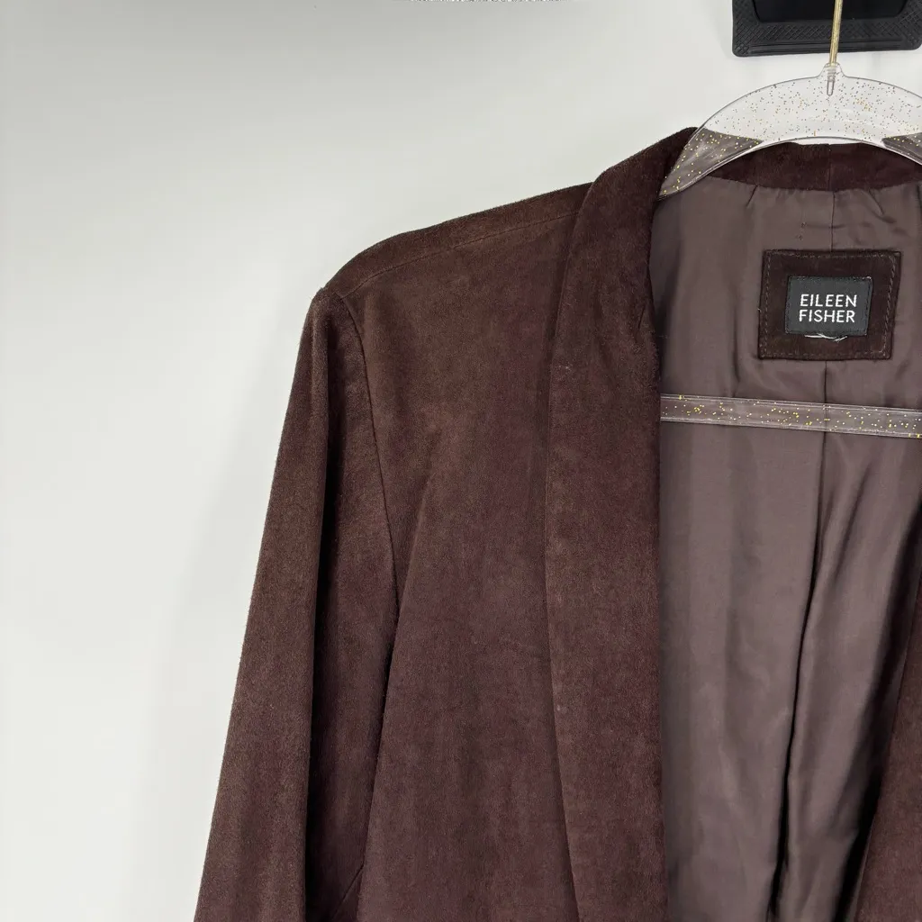 Eileen Fisher Goat Suede Chocolate Brown Jacket Size Small - Image 2