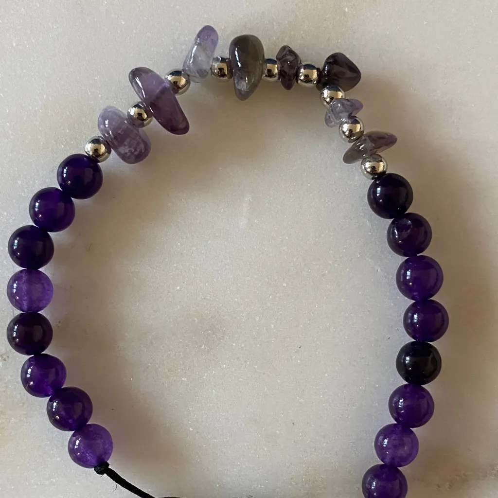 Amethyst Beaded Bracelet with Adjustable Cord Purple - Image 3