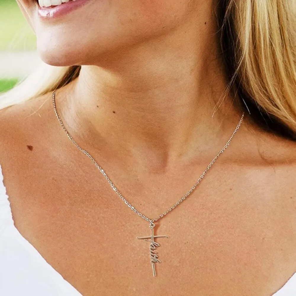 Faith Cross Necklace for Women Religious Gifts for Women Christian Jewelry Silver - Image 5