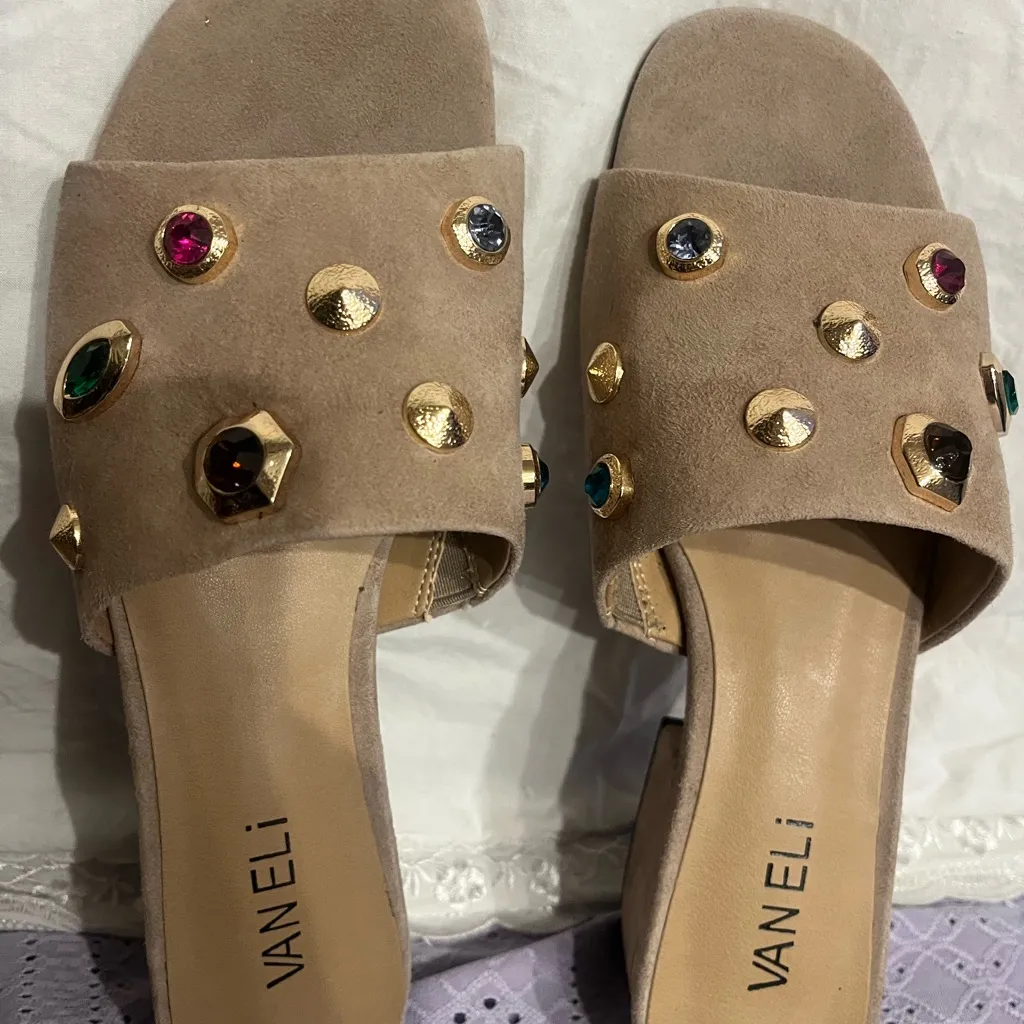 Vaneli Women's Brown Embellished Mules Tan Size 6.5 - Image 6