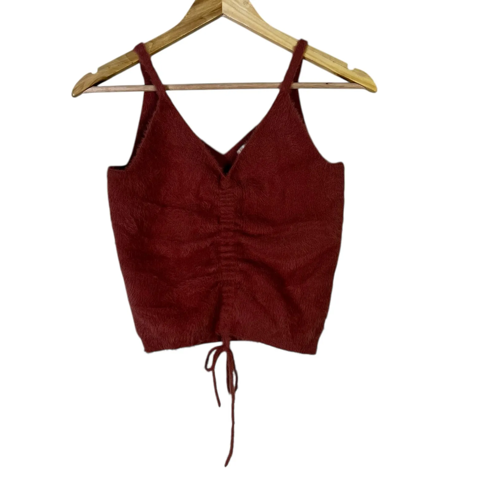 NWT Charmed Hearts Fuzzy Crop Cami Womens L Rust Knit Festival Coquette Y2K - Image 2