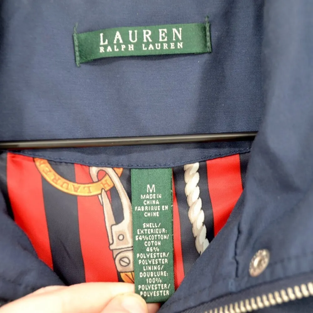 Lauren Ralph Lauren Cotton Twill Spring Coat Jacket Stowaway Hood Navy Women's M - Image 7