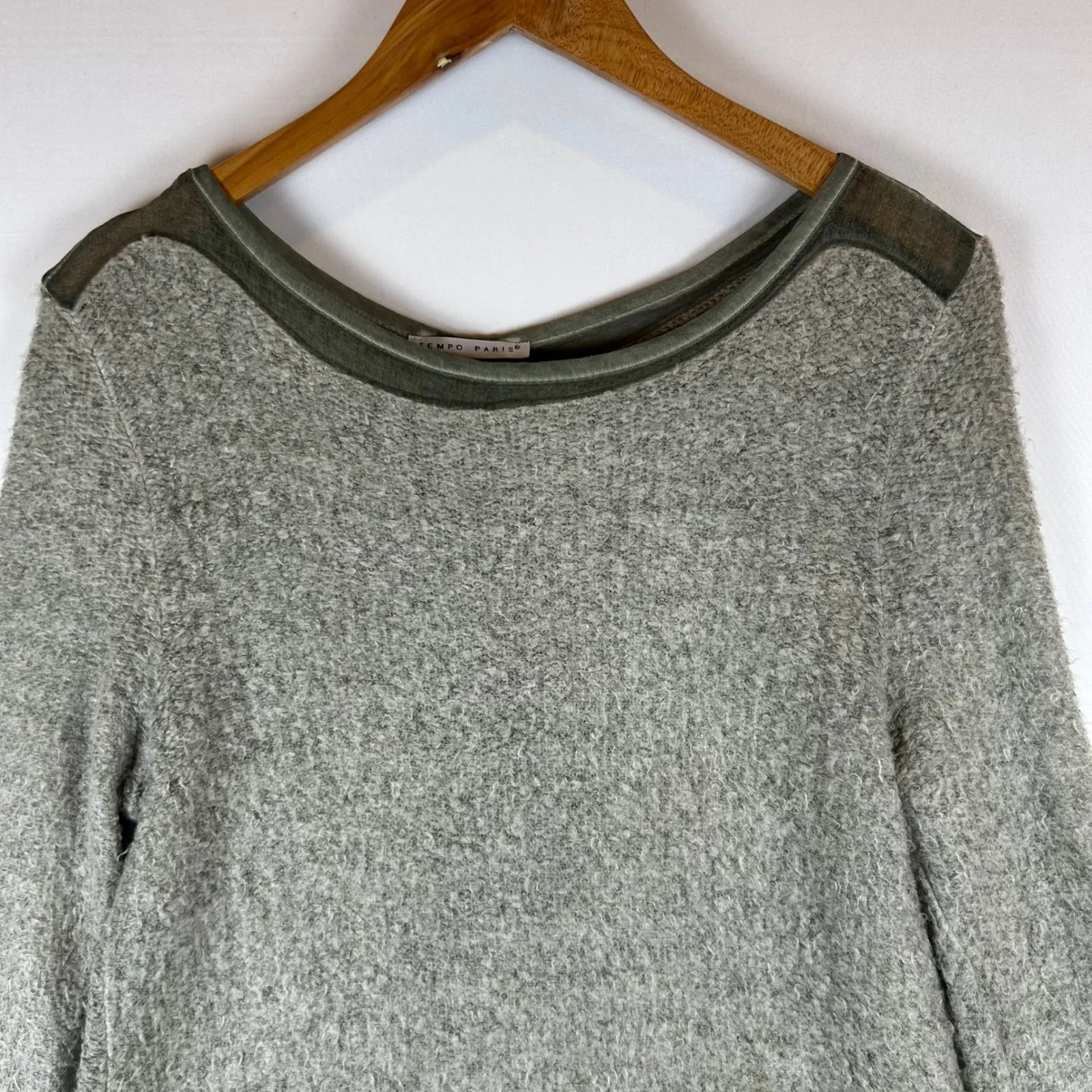 Tempo Paris Women's Knit Sweater Italian Wool‎ Blend Lace Back Olive Green - Image 5