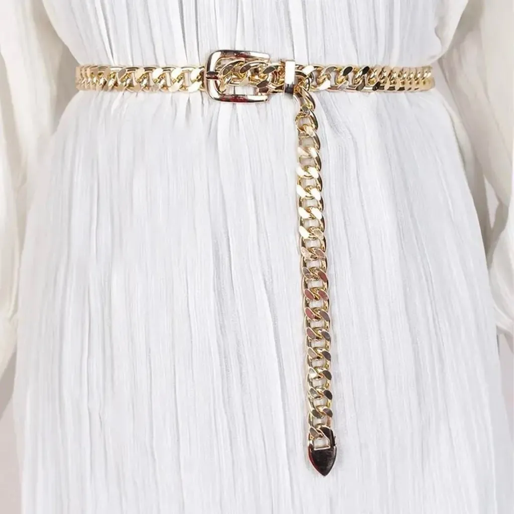 Stylish Gold Plated Chain Belt‎ Simple Casual Metal Waist Chain Adjustable - Image 10