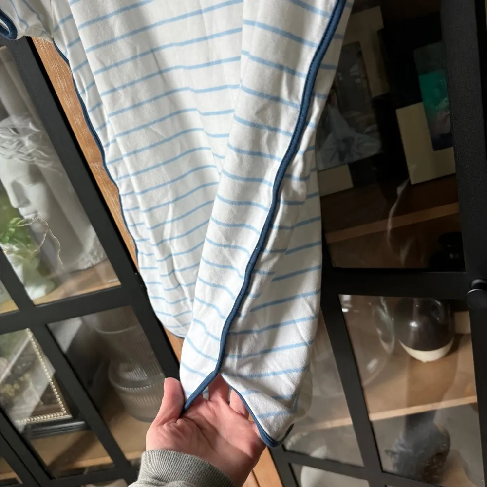 LAKE Pajamas pima cotton top tee short sleeve navy stripes marine light blue Size M - Image 8