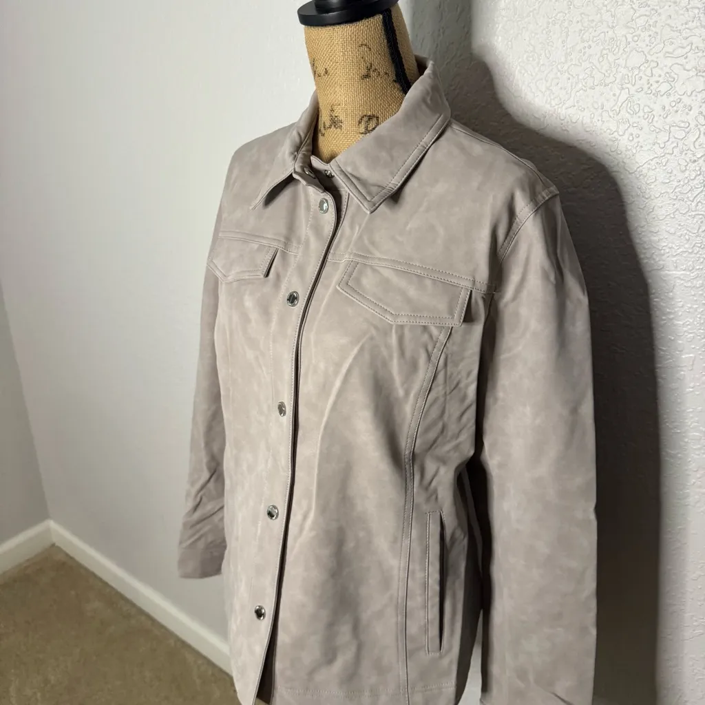 Sam Edelman Vegan Leather Shirt Jacket Snap Button Pockets Size L Oversized - Image 2