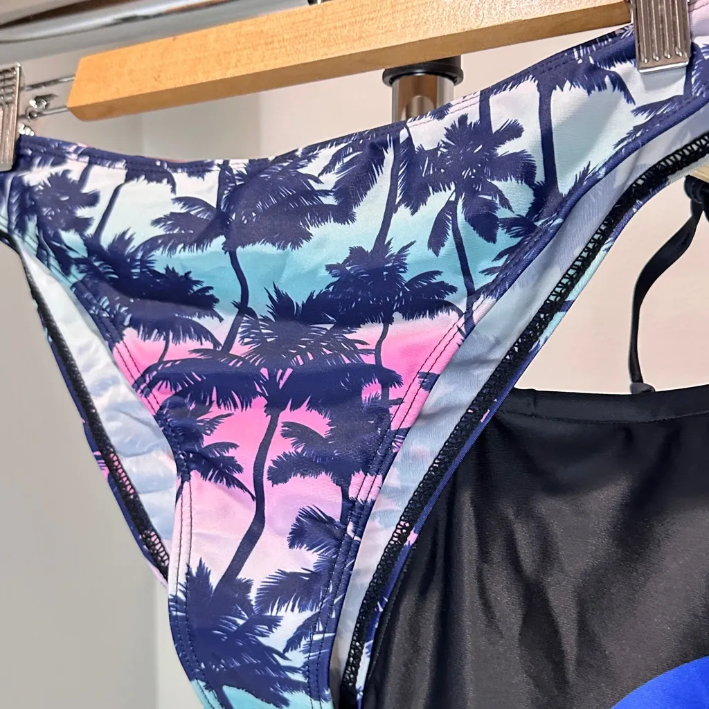 Sunset Tropical Logo Black and Multicolor Bikini Set, Medium - Image 2
