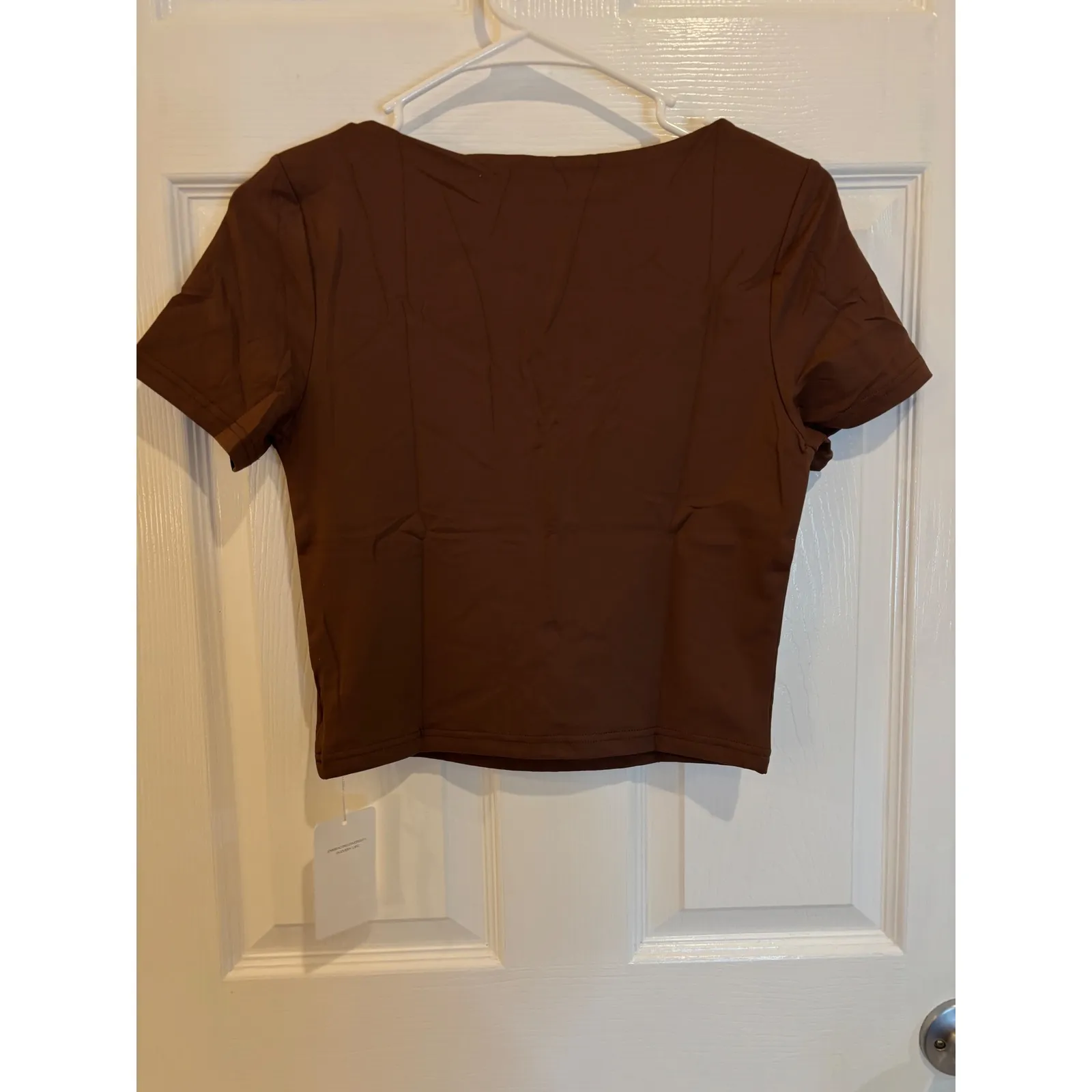 Reoria Brown Crop Top Medium, Short‎ Sleeve, Square Neck, Womenswear - Image 3