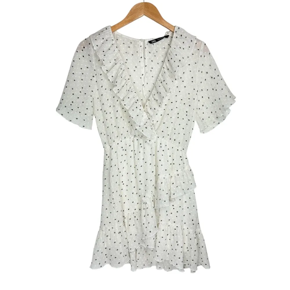 Zara Polka Dot Mini Dress Sz Small Swiss Dot Ruffle Flutter Sleeves - Image 4