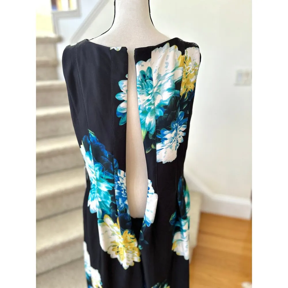 NWT Calvin Klein Black & Blue Yellow Oversize Floral Print A-Line Dress - Image 3